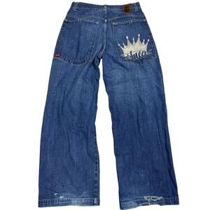 JNCO Crown Jeans Vintage Y2K Size 34x32 Baggy Skater Wide Leg Embroidered Logo